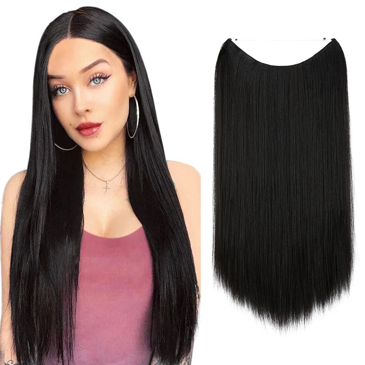 Synthetic Hair Extension No Clip Natural Hair Piece Ombre Fake False One Piece Straight Hairpiece Blonde For Women