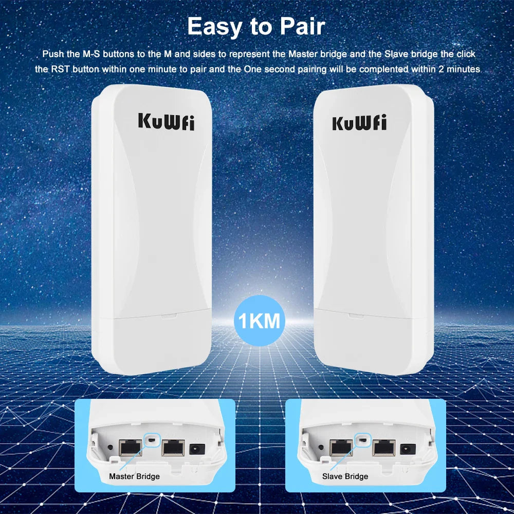 KuWfi 300Mbps Wifi Router Outdoor Wireless Bridge 2.4G Wireless Repeater Wifi Extender Point to Point 1KM With WAN LAN Port