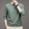 Men's Long Sleeve Turn-down Collar Waffle T-shirt Business Casual Contrast Line Polo Shirt