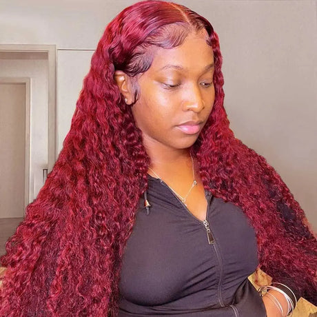 13x4 Lace Front Wigs Human Hair 99j Burgundy Pre Plucked Orange Ginger Hair 13x6 Deep Curly Lace Front Human Hair Wigs For Women