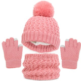 Kids Winter Hat Gloves Scarf Set Girls Toddler Children Hats With Pom Knit Neck Warmer Gaiter Mittens Fleece Lined Sets