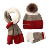 Kids Hat Scarf & Gloves Set Winter Pom Pom Hat with Gloves & Scarf Warm Knitted Beanie Hats Girls Boys Gloves Dropship