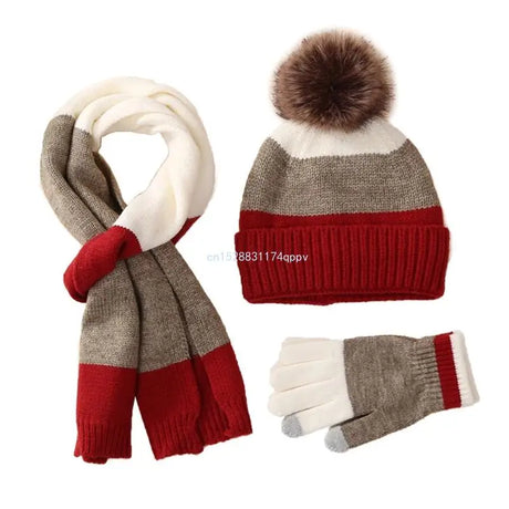 Kids Hat Scarf & Gloves Set Winter Pom Pom Hat with Gloves & Scarf Warm Knitted Beanie Hats Girls Boys Gloves Dropship