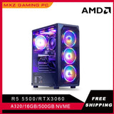 MXZ  Gaming PC Ryzen 5 5500 RTX3060 500GB NVME Windows10 Pro Key Desktop Computer For System Unit Pc Customize Pc gamer comple