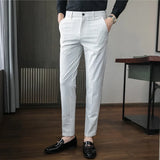 Spring Summer New Fashion Striped Casual Pants Men's Casual Simple Ankle Length Formal Slim Suit Pants Business Office Trousers