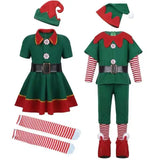 Boys Christmas Elf Costume Girls Xmas Santa Claus Green Elf Dress For Kids Adults Family Matching Outfits Cosplay Clothing Sets