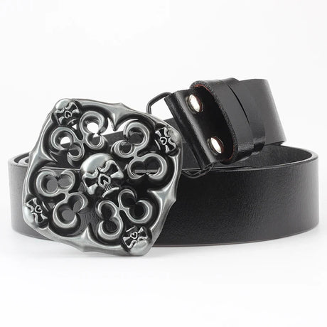 Fashion Hip Hop Style Belt Death's Head Skull Buckle Cowskin Leather Belt Crossbones Skeleton Reggae Heavy Metal Rock Decorative