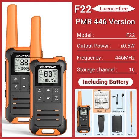 2pcs Baofeng F22 PMR FRS Walkie Talkie Type-c Charging Portable Mini Communication Radio Profesional Two Way Radio For Camping