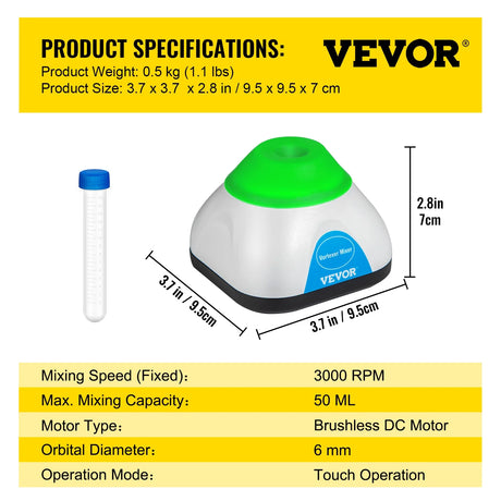 VEVOR Lab Mini Vortex Mixer 3000/6000 RPM Fixed Speed Shaker 50ML Laboratory Equipment Use for Test Tube Tattoo Ink Nail Polish