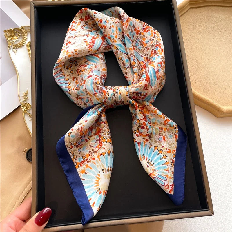 Silk Hair Scarf for Women Fashion Print Shawl Wraps Female Headband Neckerchief 70cm Hand Bag Wrist Foulard Neck Tie Echarpe