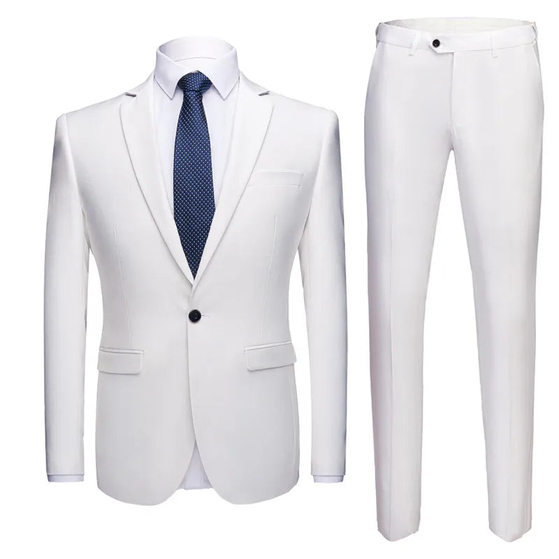 Jacket + Pants 2 Pieces Set / 2023 Fashion New Men's Casual Boutique Business Dress Wedding Groom Suit Coat Blazers Trousers