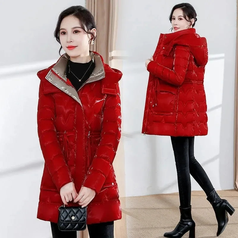 New Down Cotton Coat Women 2023 Korean Cotton Coat For Women Winter Thick Warm Long Thick Colorful Outwear Hooded Coat Lace-Up