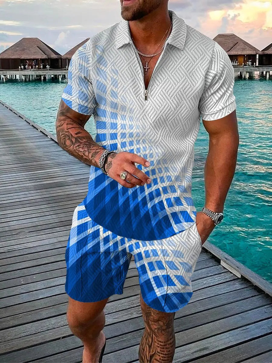 Hawaii Abstract 3D Print Polo Shirts Shorts Sets Men's Fashion Oversized Short Sleeve Shirt Pants Set Suits Tracksuits Clothing