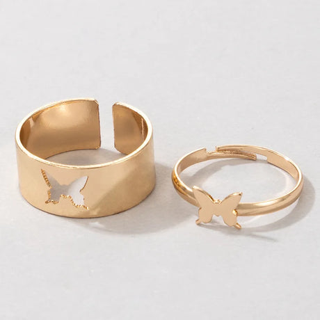 Vintage Simple Animal Butterlfly Star Moon Heart Open Rings For Women Girls Gothic Jewelry 2PCS Punk Black Couple Ring Set