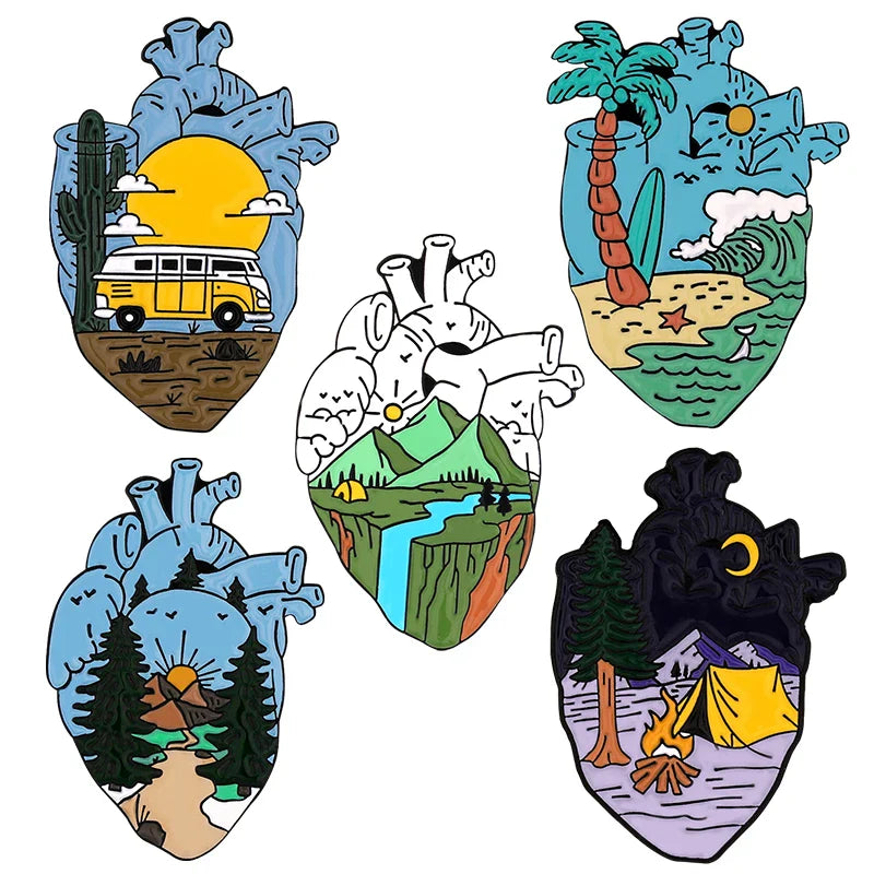 Outdoor Natural Scenery 3-6pcs/set Enamel Pins Custom Cosmic Mountains Travel Brooches Lapel Badges Jewelry Gift for Friends