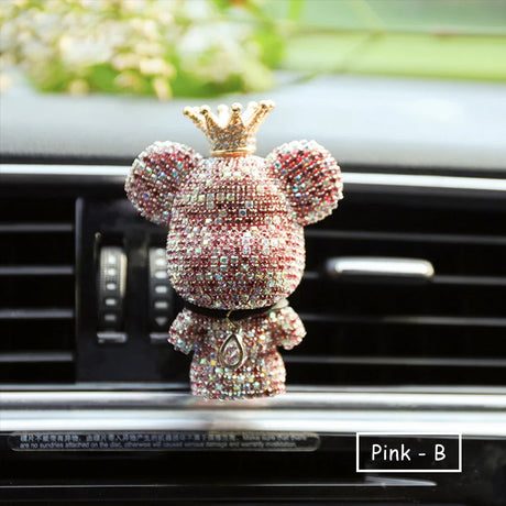 Cartoon Diamond Crystal Bow  Bear Car Pendant Mirror Hanging Ornaments Bling Car Interior Decoration Women Accessories