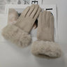 Women Faux Rabit Fur Wrist Suede Leather Touch Screen Driving Glove Winter Warm Plush Thick Full Finger Cycling Black Mitten H92