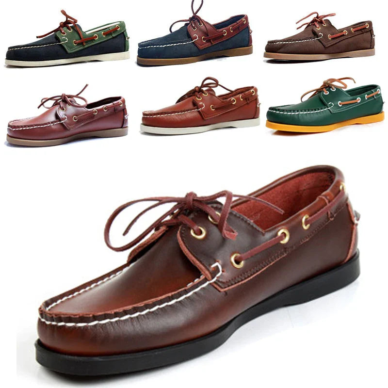 Men's Casual Genuine Leather Docksides Deck Lace Up Moccain Boat Shoes Loafers For Men Driving Fashion Women Shoes Wine Red