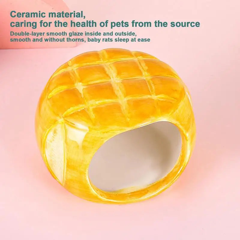 Ceramic Hamster Hut Cooling Small Pet Ceramic House Dwarf Hamster Small Rodents Hideout Habitat Cool Down In Yellow Bread Shape