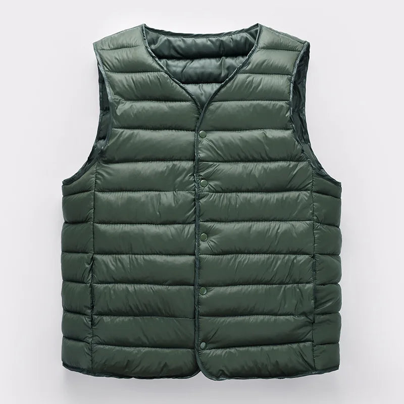 2023 Autumn Winter Men Warm Vest Jacket Male Ultra Lightweight V-neck Sleeveless Button Packable Warm Down Cotton Liner Vest