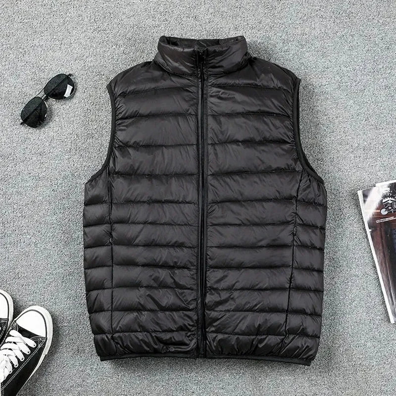 2024 New Winter stand collar Men's Vest White Duck Down Padding Vests Lightweight Sleeveless Jackets Warm Gilet Coat Plus Size