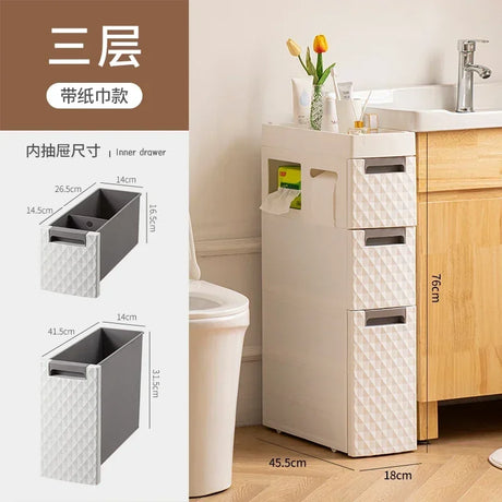 Multi-functional 18CM Wide Bathroom Slot Storage: Large Capacity Cabinet Ideal for Narrow Toilet Spaces