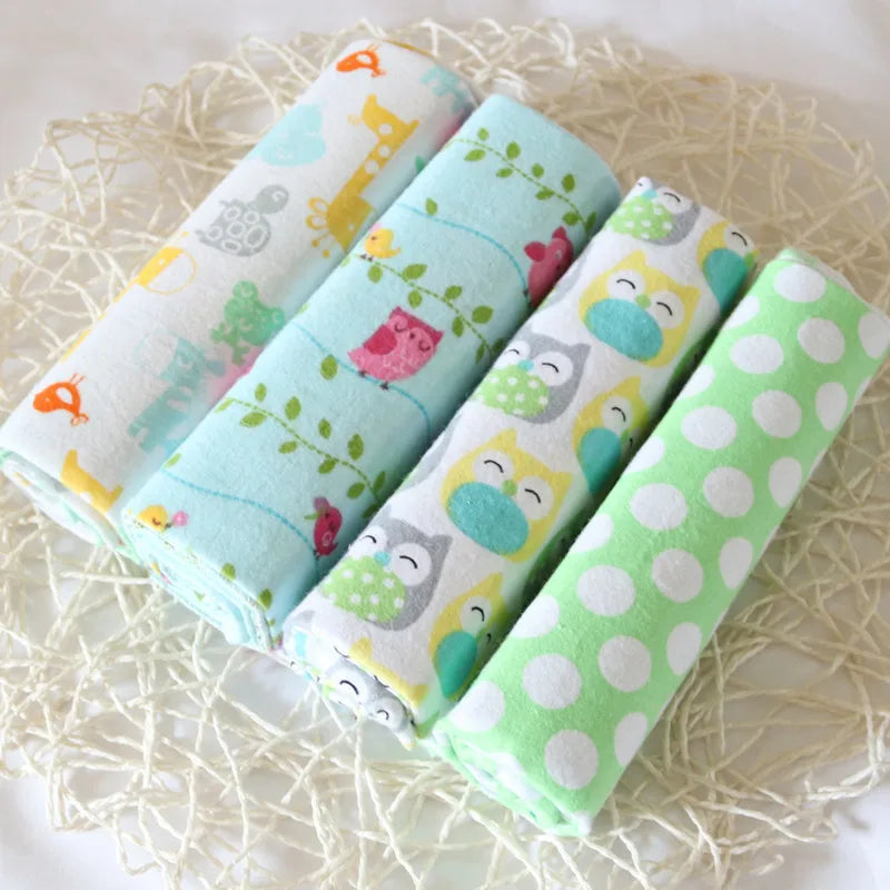 4pcs/pack 100% Cotton Flannel Diapers Supersoft Receiving Baby Blanket Newborn Wrap 76x76cm Baby Bedsheet Print Blanket Swaddle