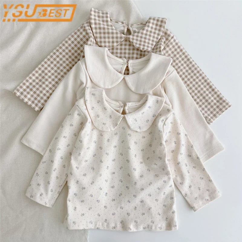 2022 Toddler Baby Girl Long Sleeves T-shirt Baby Plaid Floral Top For Baby Girls Clothes Bottoming Girls Shirt Autumn Baby Shirt