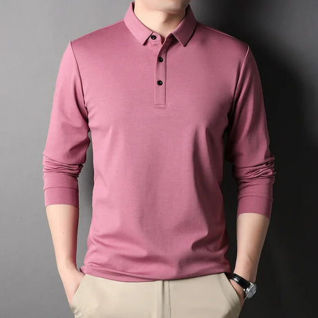 Top Grade Mulberry Silk 5.2% New Fashion Polo Men Designer Brand Plain Casual No Logo Long Sleeve Tops Mens Clothes 2023