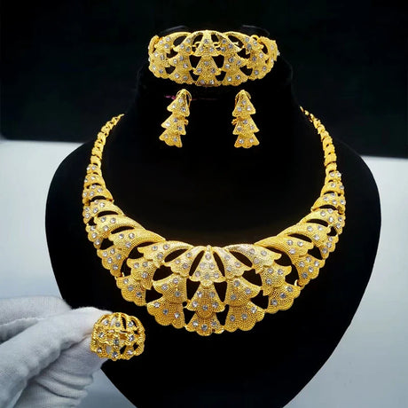 ANIID Indian 24K Gold Color Necklace Set For Women Party Bridal Wedding Ethiopian Luxury Dubai Jewelry Wholesale New Gifts