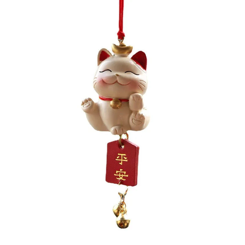 Creative Lucky Cat Car Pendant for Women Blessing Rearview Mirror Hanging Car Ornaments Lanyard Car Interior Accessories