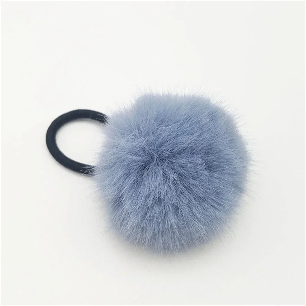 Cute Fur Ball Plush Hair Rope High Elastic Black Hair Ties With Pompom Women Toddler Girls Ponytail Holder Seamless Rubber Bands