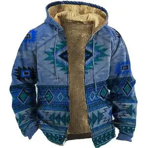 Vintage Zipper Coat Long Sleeve Tribal Totem Print Winter Warm Jacket for Men Thick Clothing Parkas Outerwear