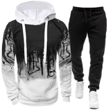 2023 Sportswear Men's casual Hoodie pants 2-piece autumn and winter jogging splash ink long sleeve splash ink sweater suit S-4XL