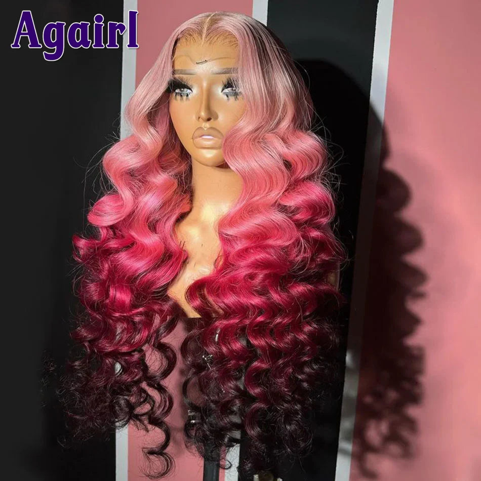 Ombre Blonde Pink HD 13x4 13x6 Loose Wave Lace Frontal Wig Pre Plucked Colored #613 Loose Curly Brazilian Virgin Human Hair Wigs