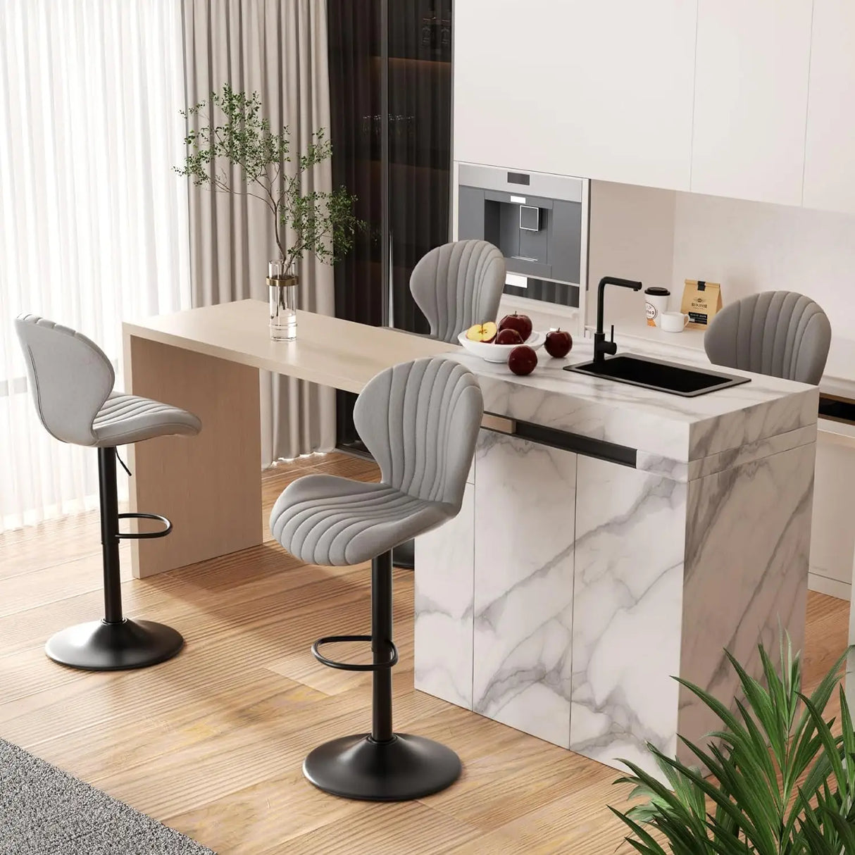 Bar Stools Set of 2 Modern Swivel Bar Chairs, Barstools Counter Height with High Backrest, Easy 3-5 Minute Assembly