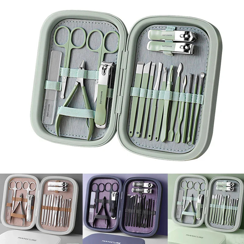 2023 New 18 In 1 Professional Manicure Set Stainless Steel Nail Clippers Set Idea Packing Manicure Kits Scissors Makeup