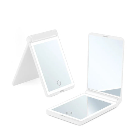 Rechargeable Travel Mirror 1x/2x Magnification Compact Mirror 3 Color Lights Pocket MirrorPortable Makeup Mirror