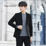 S-6XL Men's Business Casual Suit Korean Style Trendy Slim Fit 2 Piece Set Solid Color （Blazer+ Pants )Groom Wedding Dress Party