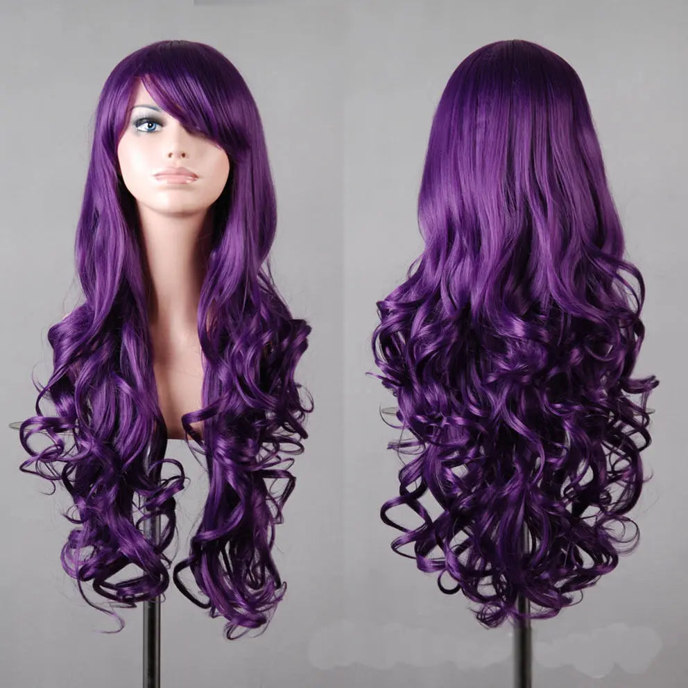 Lady 80cm Long Curly Wigs Fashion Cosplay Costume Hair Anime Full Wavy Party Wig