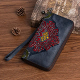 Women‘s New Fashion Leather Embossing Retro Long Clutch Bag Organ Wallet Bifold Large Capacity Long Zipper Card Organizer Purse