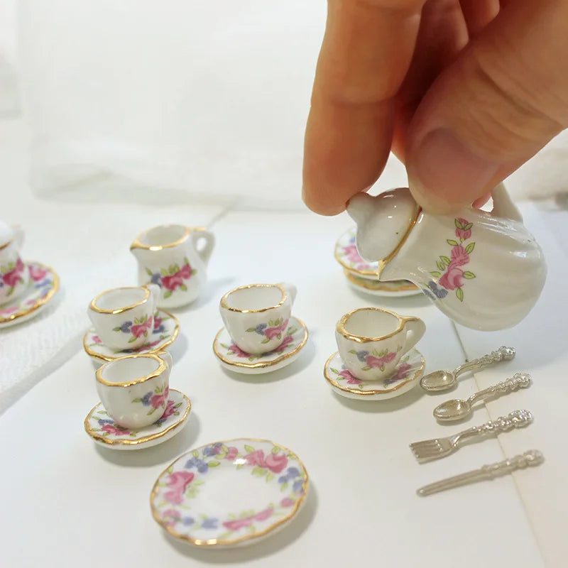 Adollya 1/6 1/4 1/3 BJD Doll House Accessories Mini Desk Top China Tea Cup Bottle Tableware Set for Dolls Toys for Children Gift