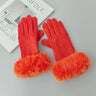 Female Faux Rabit Fur Suede Leather Touch Screen Driving Glove Winter Warm Plush Thick Embroidery Full Finger Cycling Mitten H92