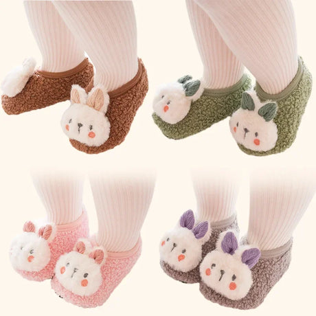 Non-slip Baby Floor Socks Cute Rabbit Pattern Newborn Winter Warm Slipper with Soft Sole Infant Toddler Walking Socks Shoe