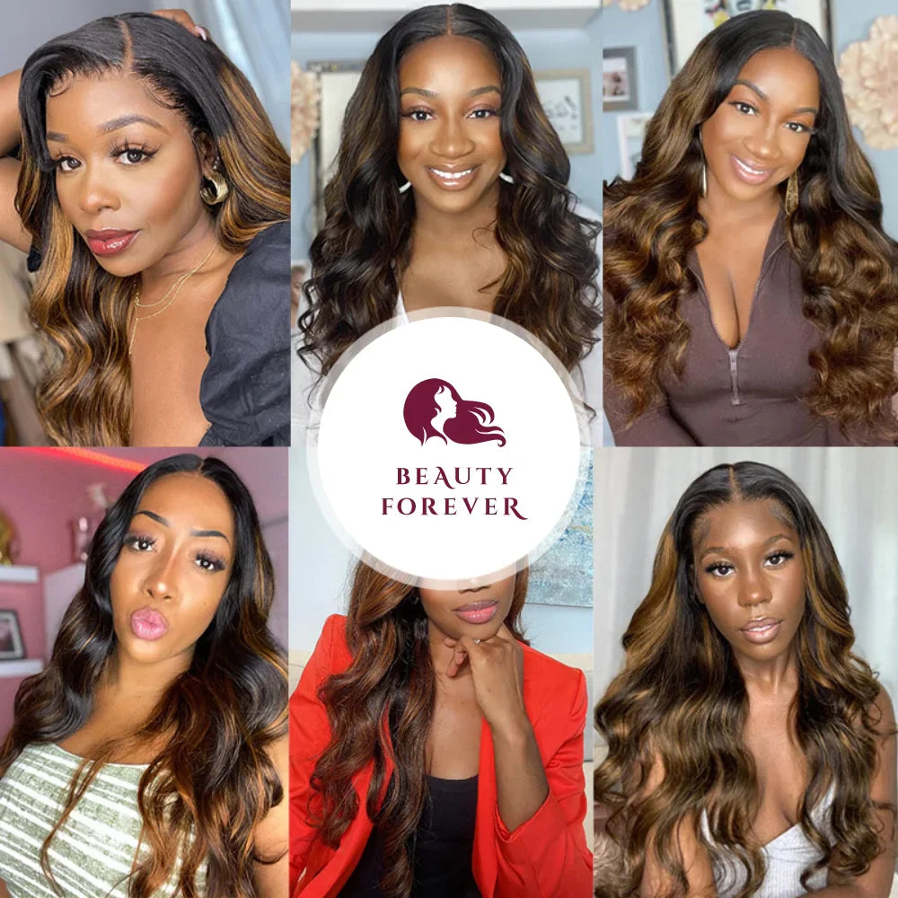 Beauty Forever Ombre Brown Body Wave Bundles With Closure Highlight Color Double Drawn Peruvian Human Hair Weaving Free Shipping