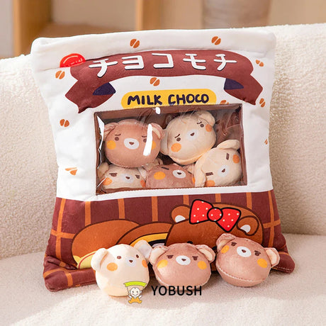 Cartoon Ramen Puff Cookie Bag Bubble Tea Plush Pillow Stuffed Kawaii Animals Axolotl Yellow Duck Bat Bunny Small Balls Candy Bag