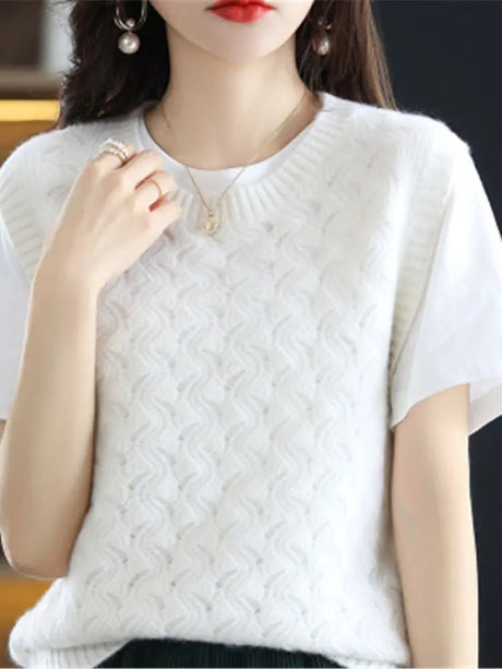 Korean Women's Knitted Wool Vest 2023 Winter New Loose Comfortable Sleeveless Crew Neck Sweater Knitwear Warm Tops Outwear Y7664