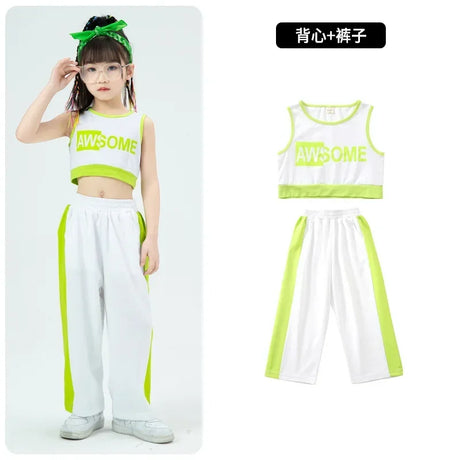 Girls Hip Hop Crop Jacket Solid Cargo Pants Clothes Set Kids Jazz T-shirt Street Dance Contrast Joggers Child Streetwear Outfits