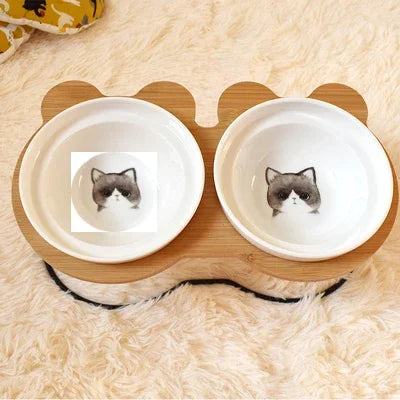 New High-end Pet Bowl Bamboo Shelf Ceramic Feeding and Drinking Bowls for Dogs and Cats Pet Feeder Accessories