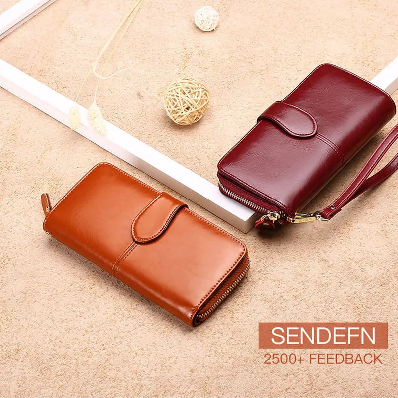 2024 Classic 100% Genuine Leather Fashion Women's Wallet Female Clutch Purse Long Wallet Women's Purses Money Bag Coin Purse